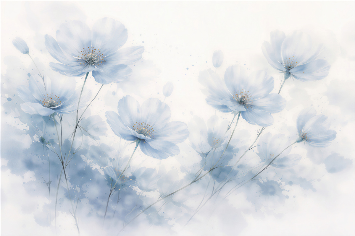 Fotobehang blauwe bloemen in aquarel