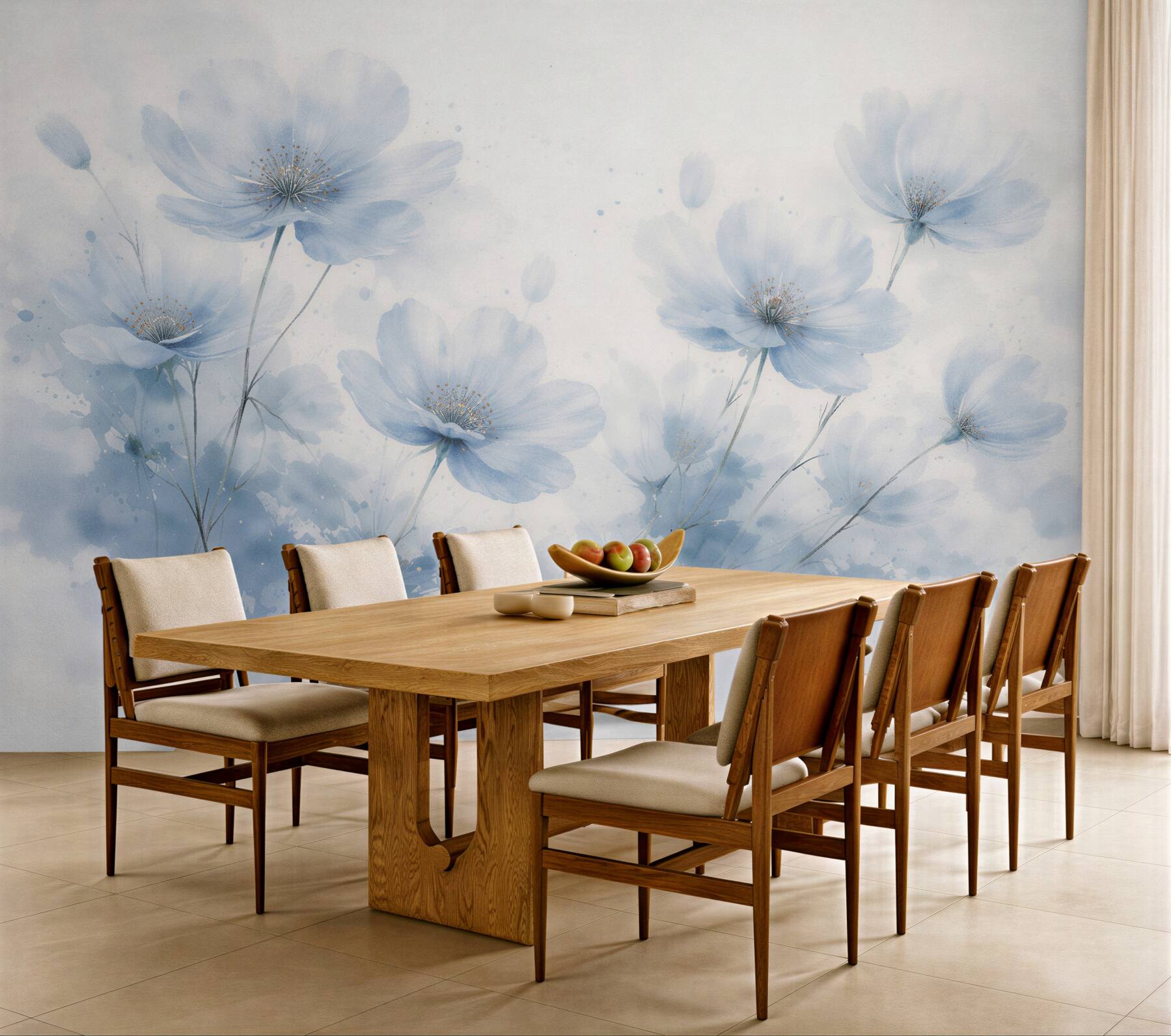 Fotobehang blauwe bloemen in aquarel