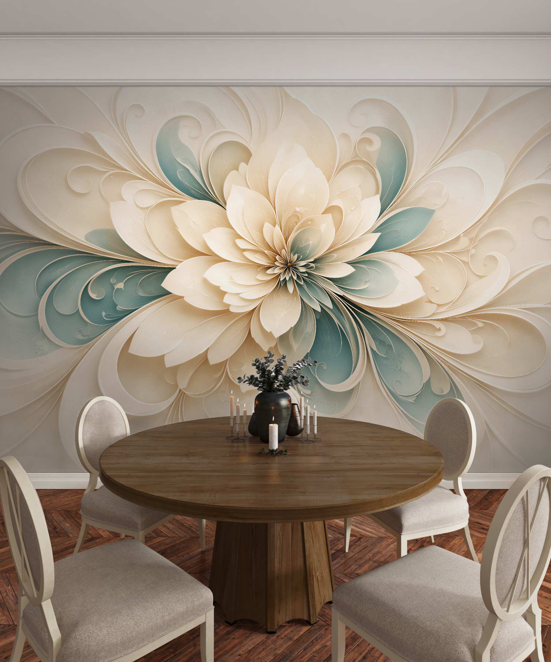 Fotobehang crèmige bloem in 3D-stijl