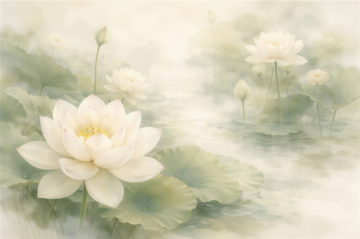 Fotobehang witte lelies op rustig water