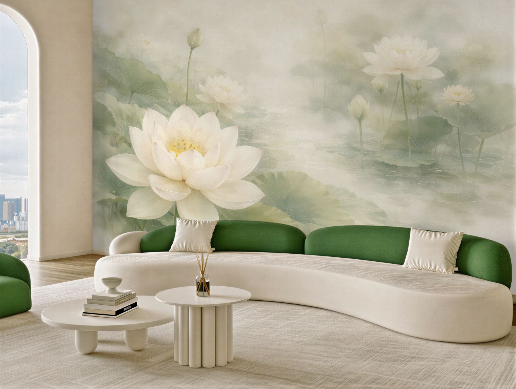 Fotobehang witte lelies op rustig water