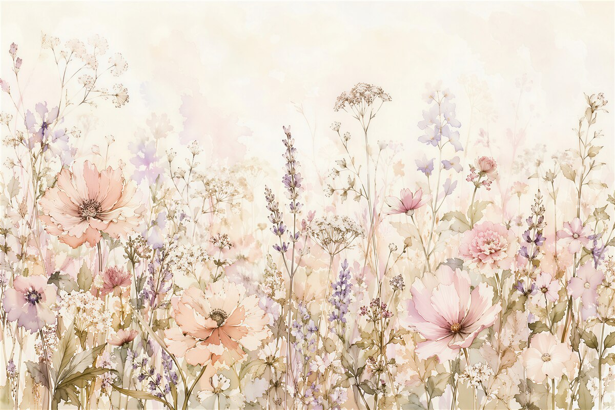 Fotobehang pastelweide in bloemen aquarel