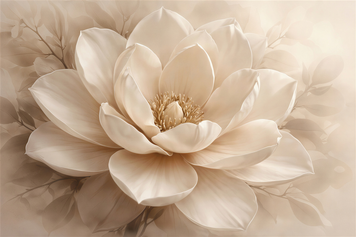 Fotobehang crèmewitte magnolia in subtiele glans