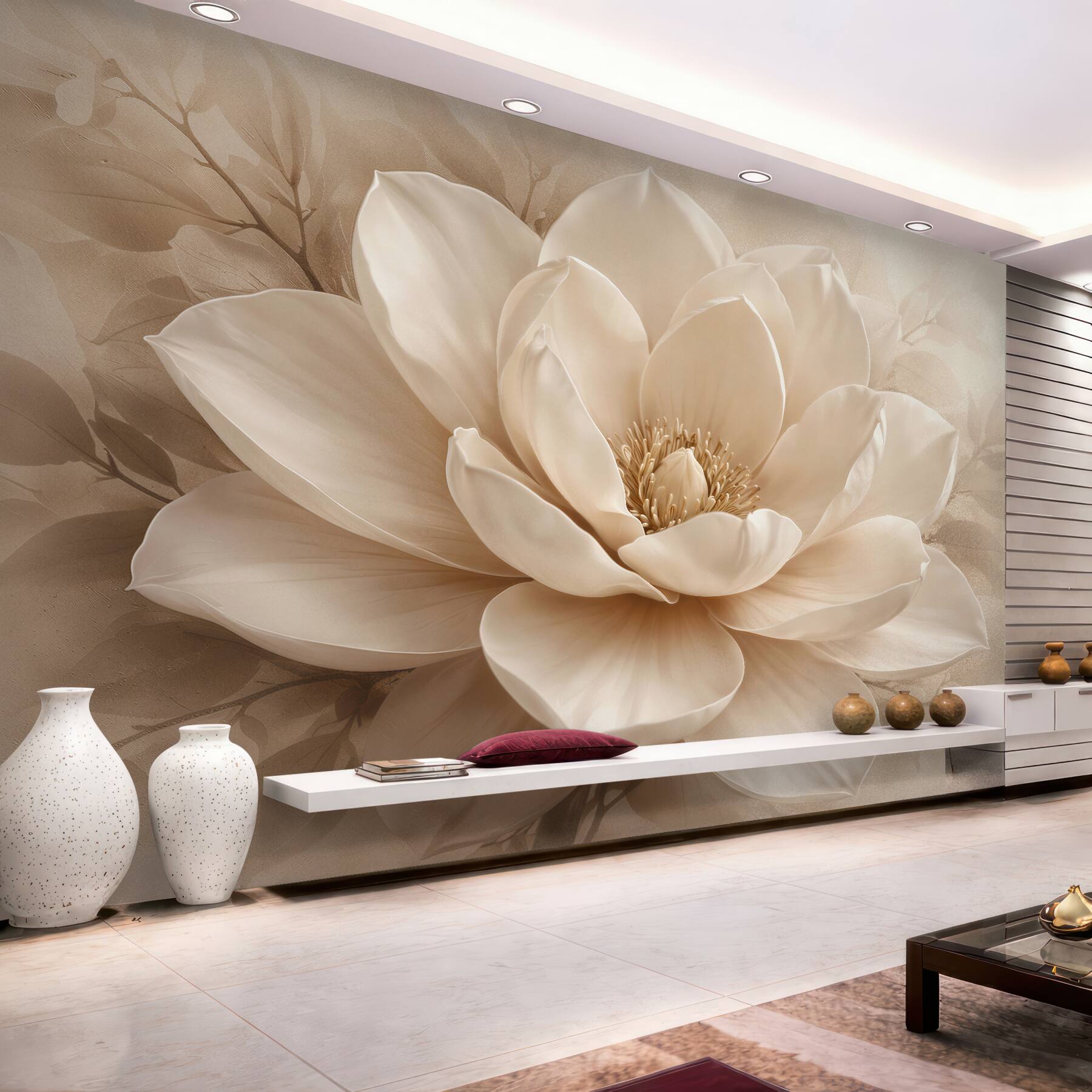 Fotobehang crèmewitte magnolia in subtiele glans