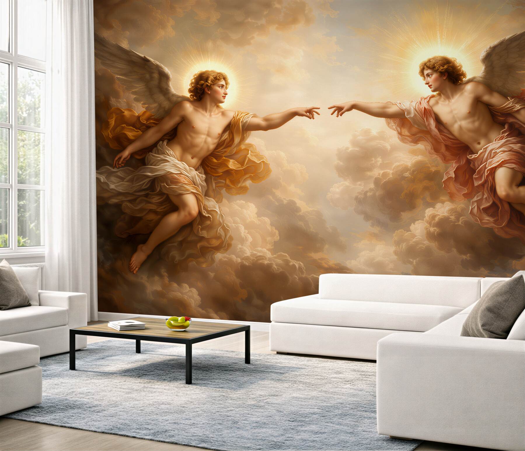 Fotobehang engelen in gouden wolken