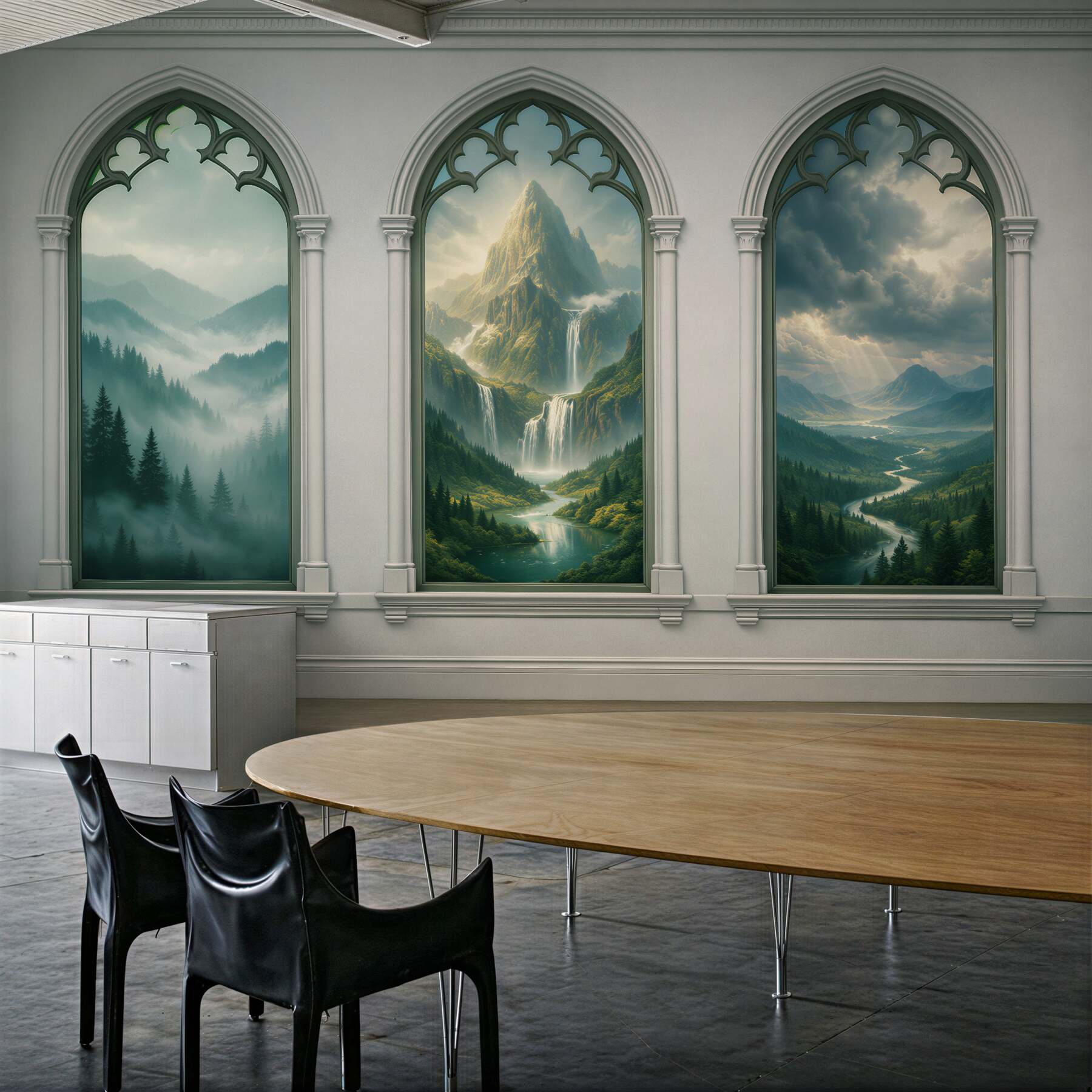 Fotobehang sprookjesachtige ramen op een mystieke vallei