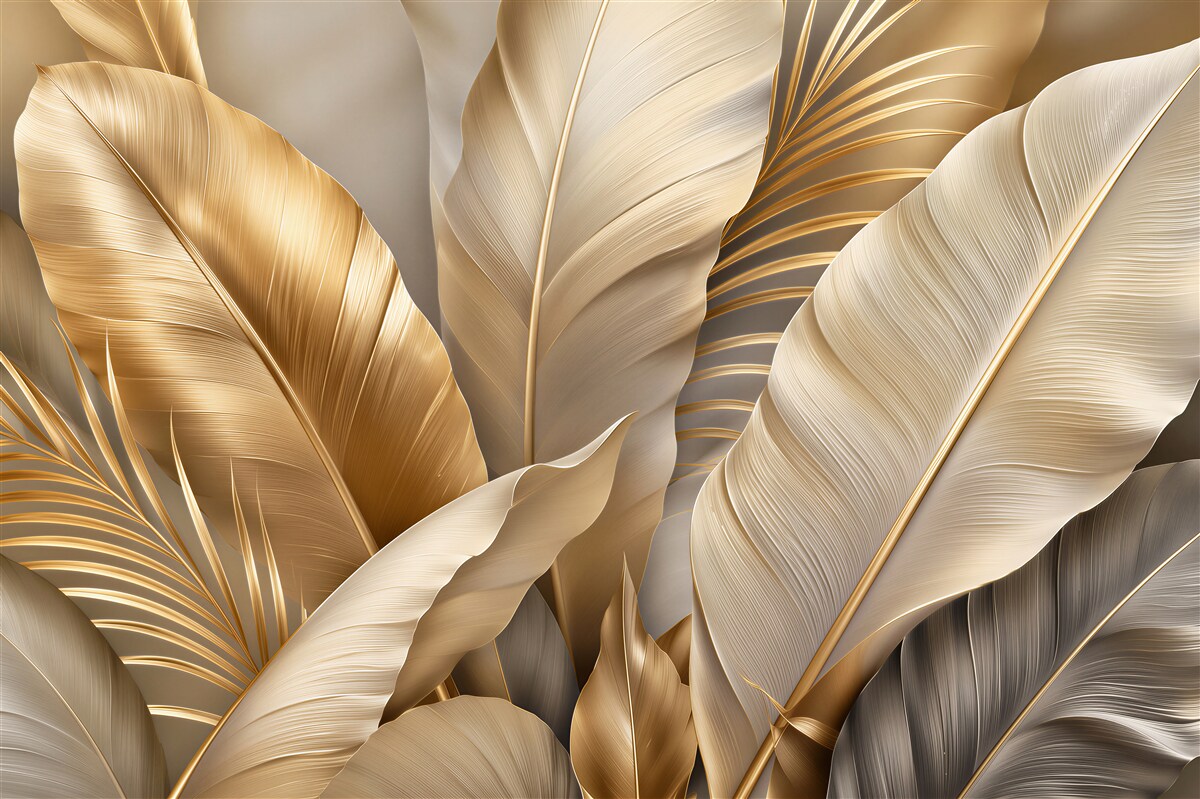 Fotobehang gouden bladeren in elegante glans