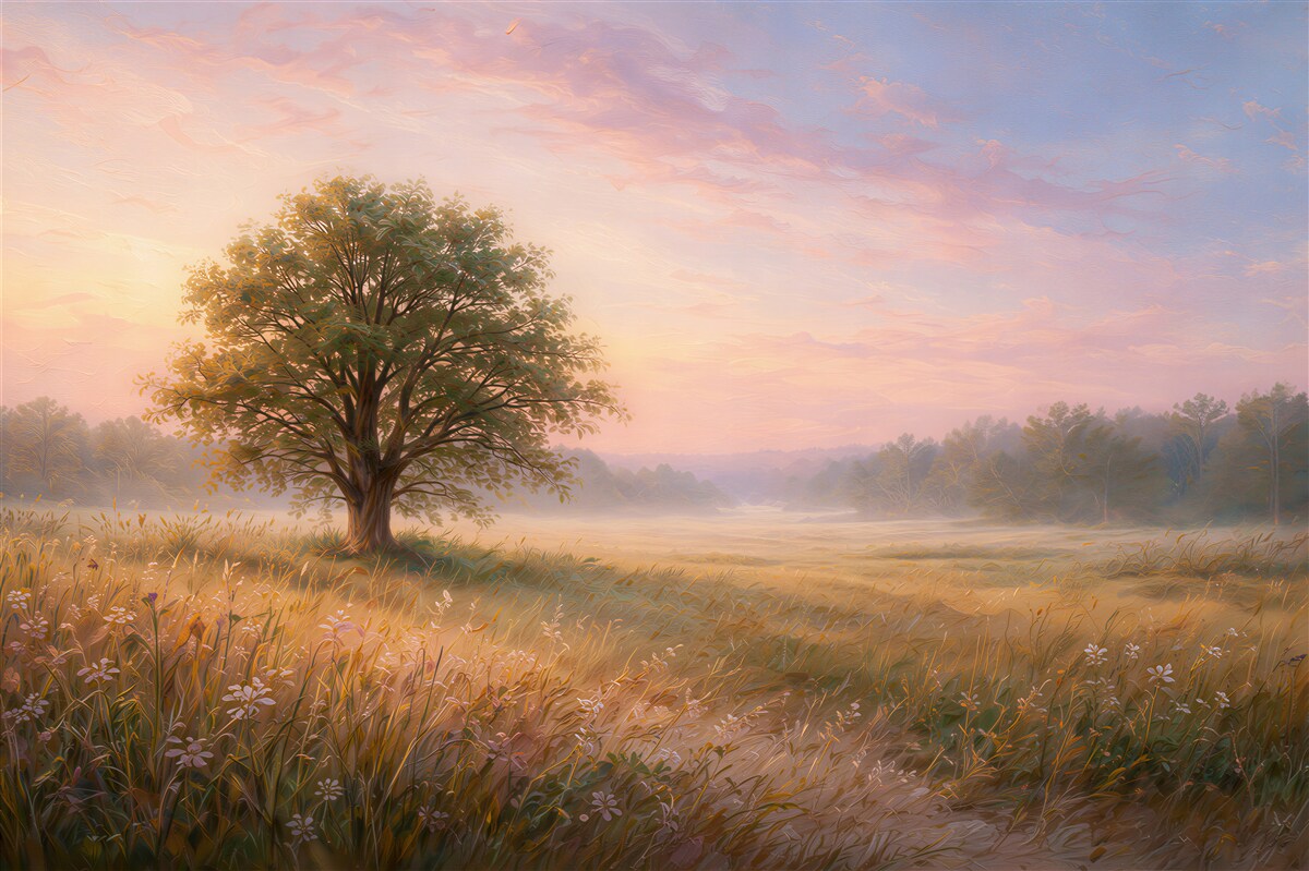 Fotobehang eenzame boom bij zonsopgang
