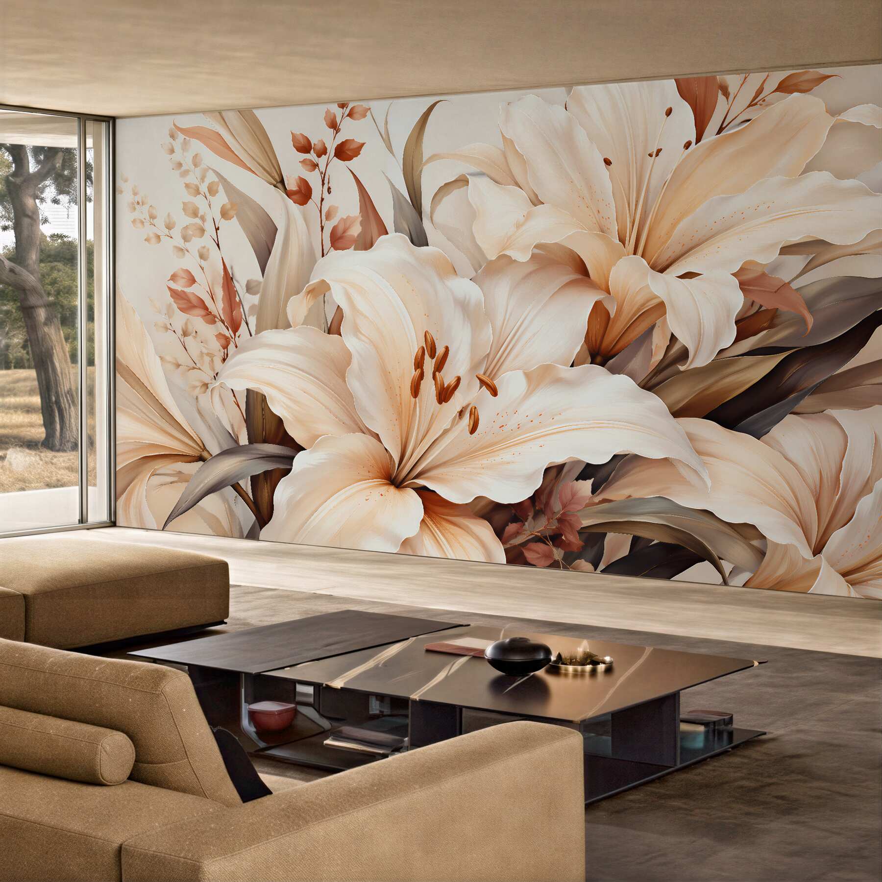 Fotobehang elegante lelies in beige
