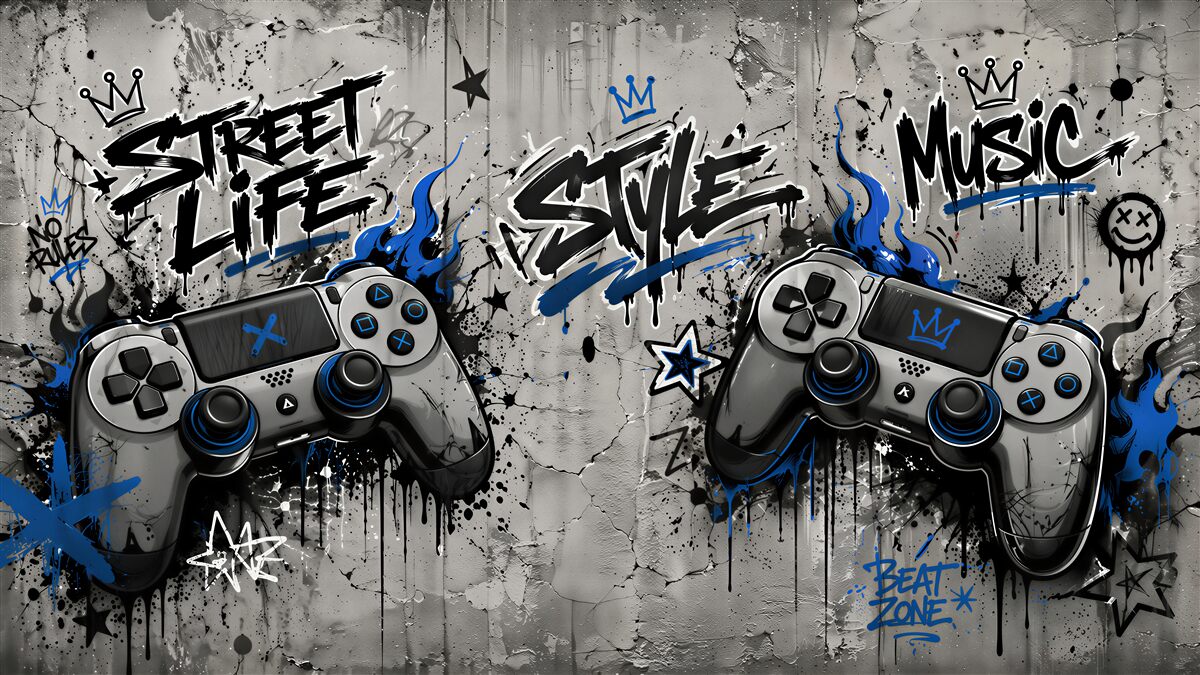 Fotobehang gaming street style met controllers