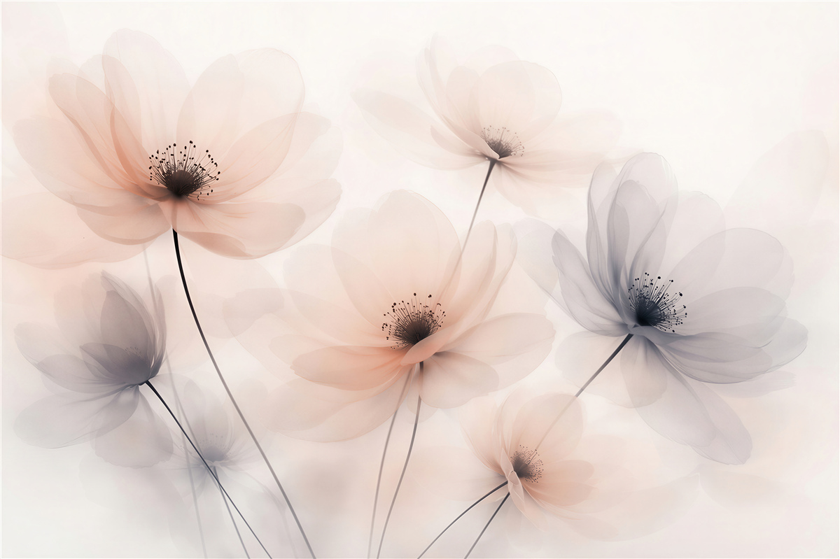 Fotobehang etherische bloemen in pastelnevel
