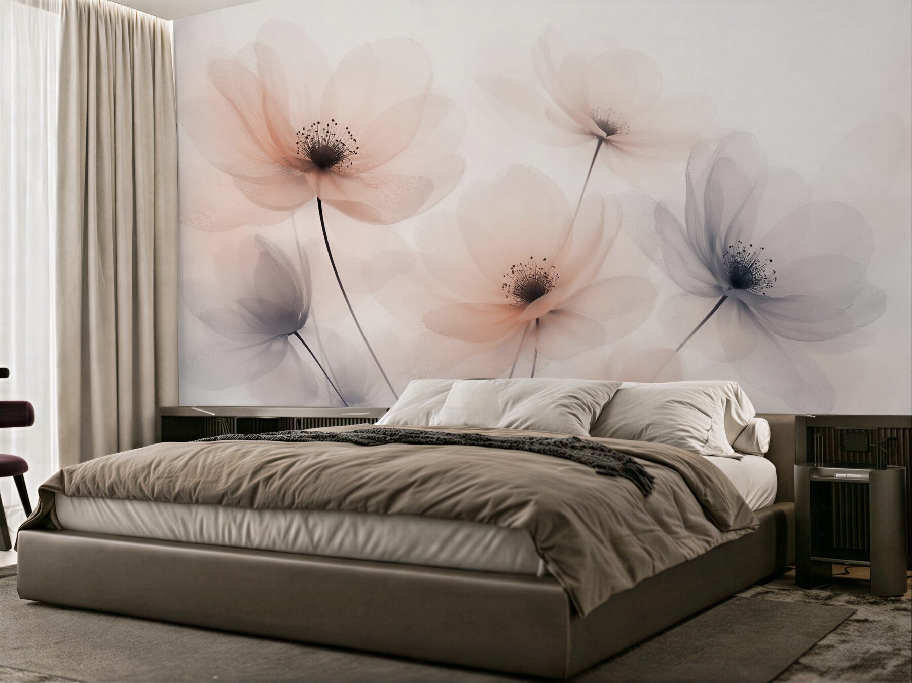 Fotobehang etherische bloemen in pastelnevel