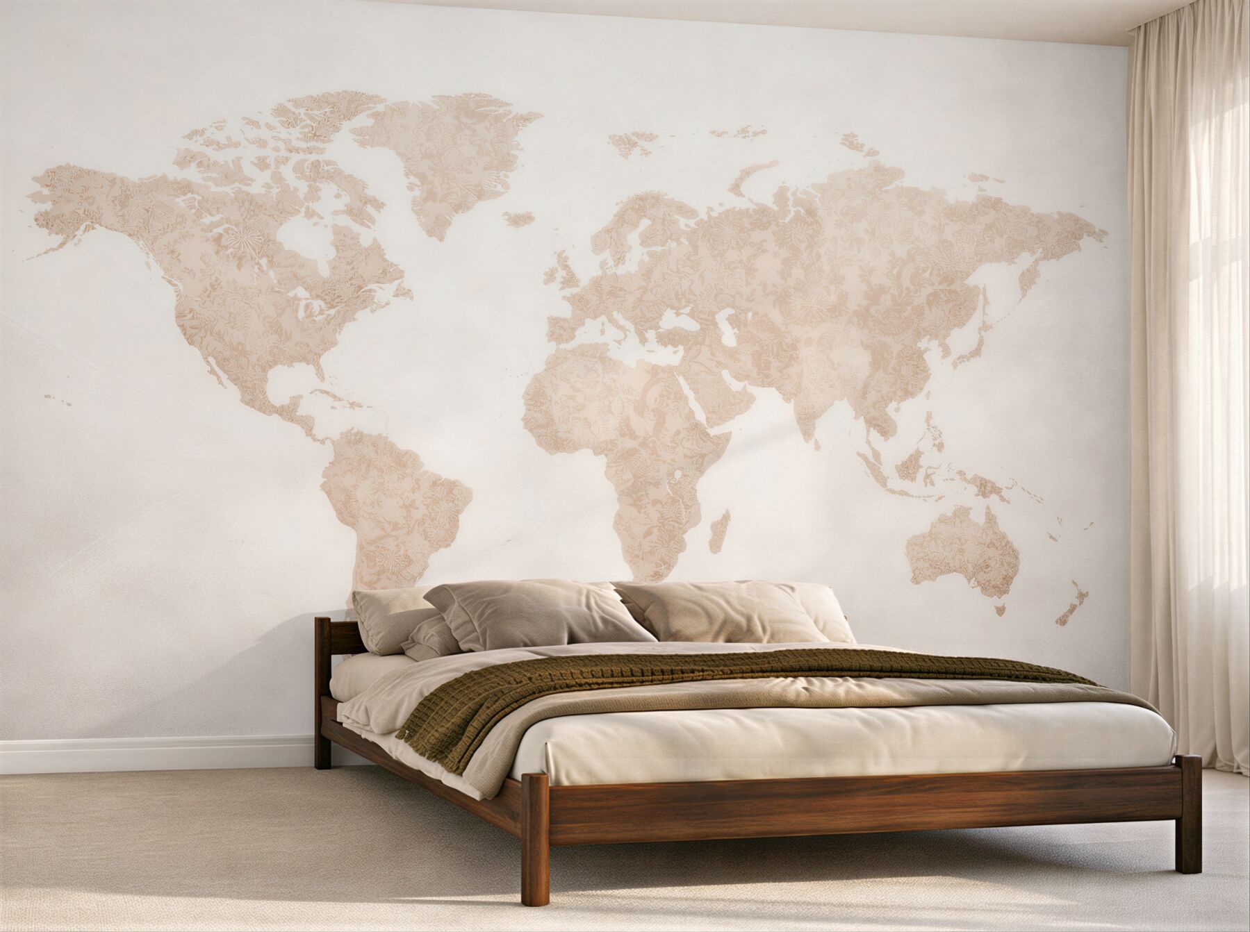 Fotobehang beige wereldkaart met ornament
