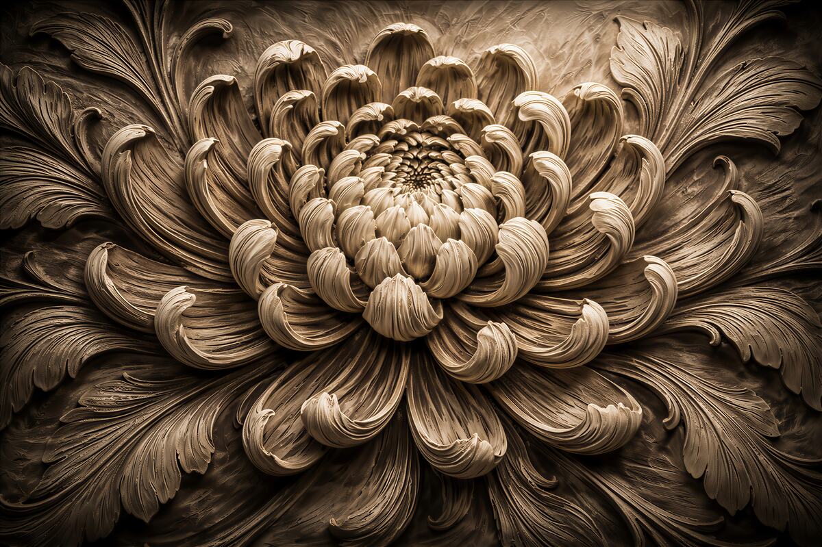 Fotobehang sculptuur van een bloem in sepia