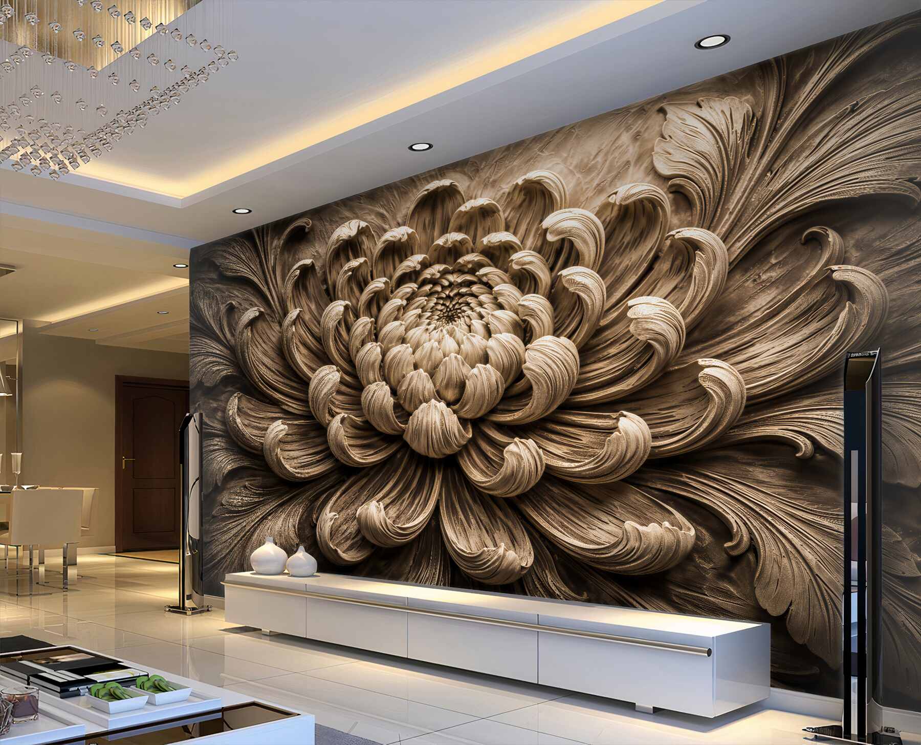 Fotobehang sculptuur van een bloem in sepia