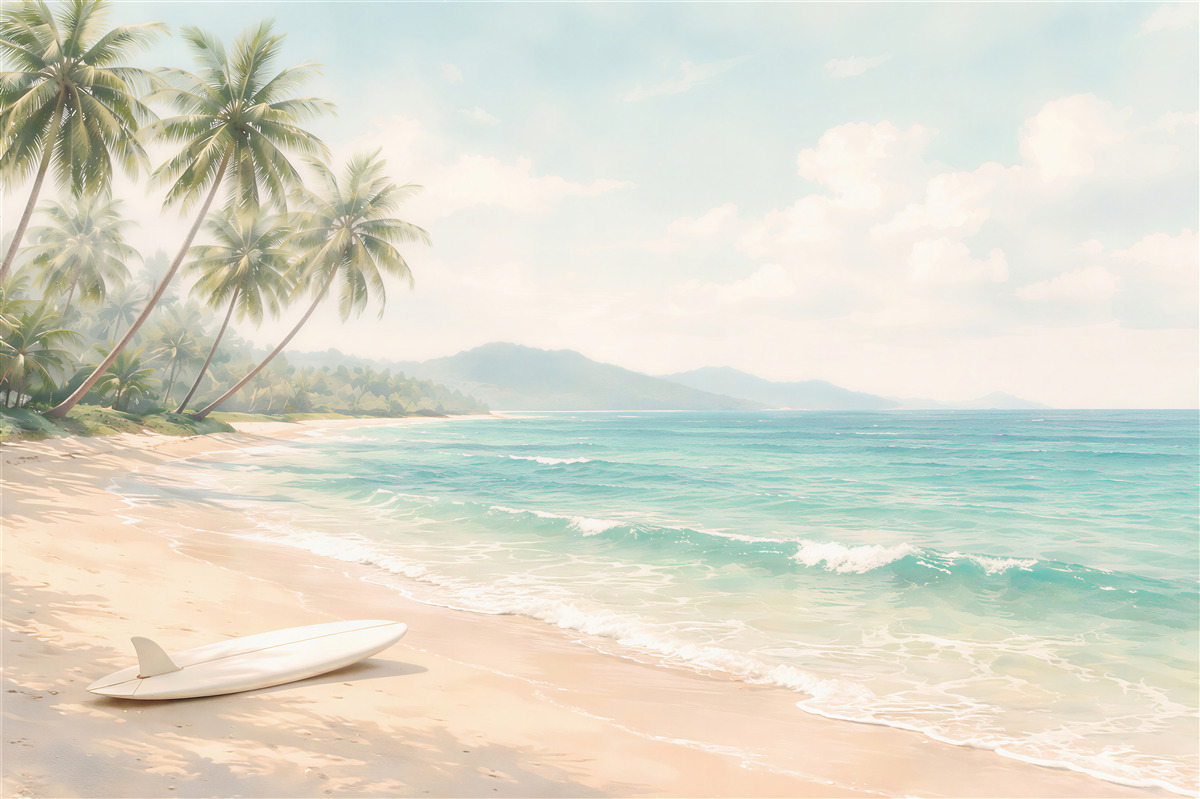 Fotobehang paradijselijke strand met palmbomen