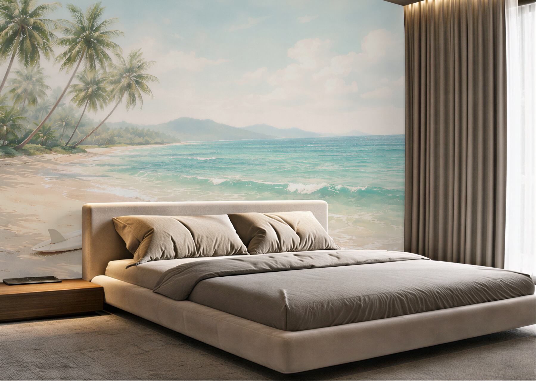 Fotobehang paradijselijke strand met palmbomen