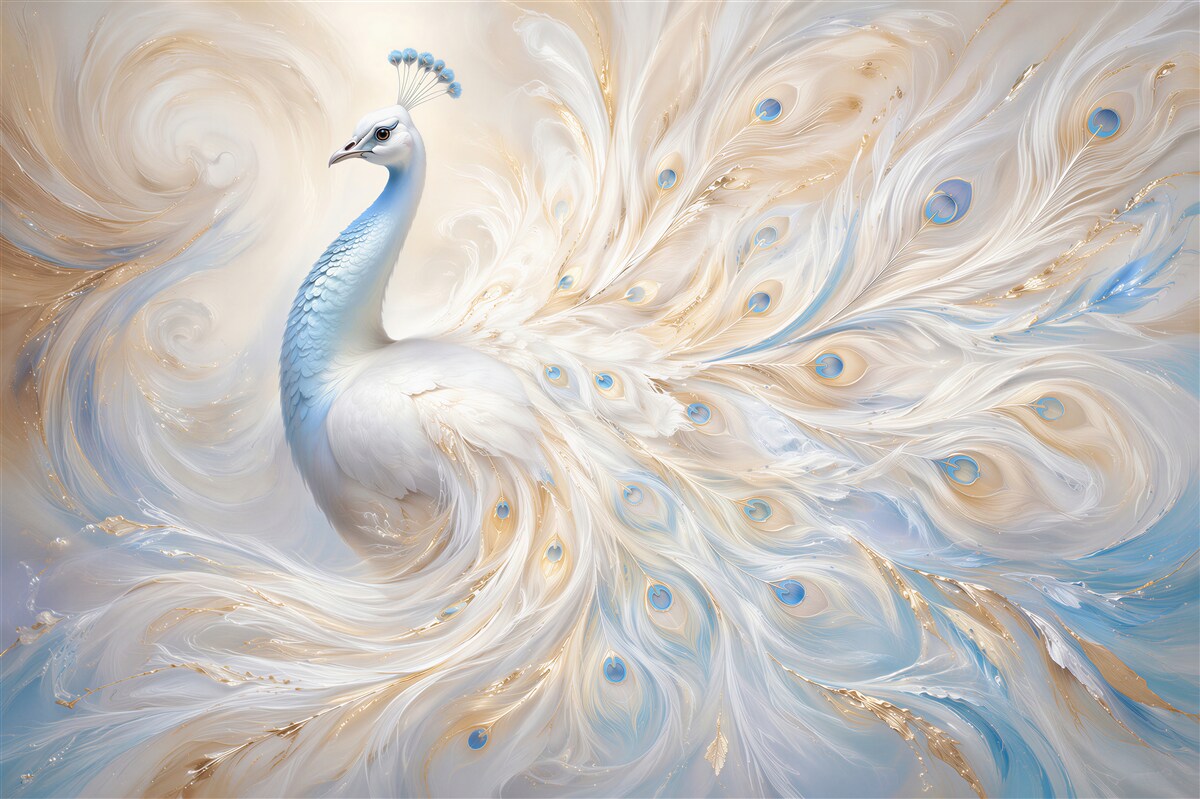 Fotobehang witte pauw in luxueuze gloed