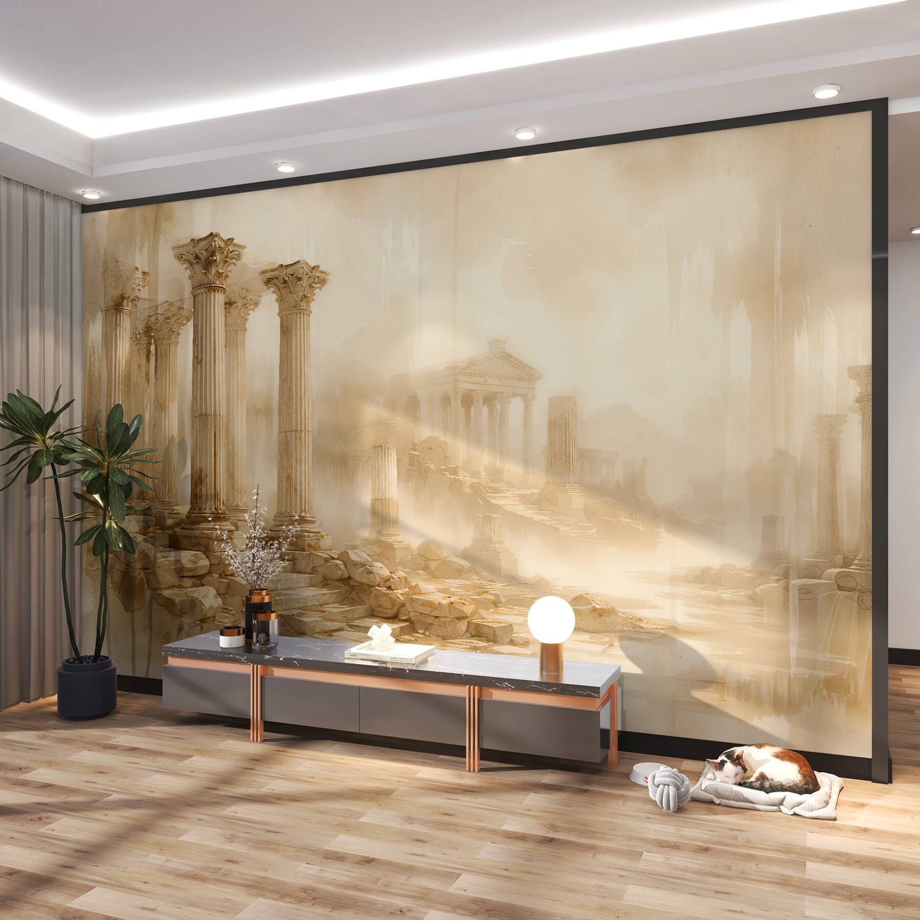 Fotobehang gouden antieke ruïnes in het licht