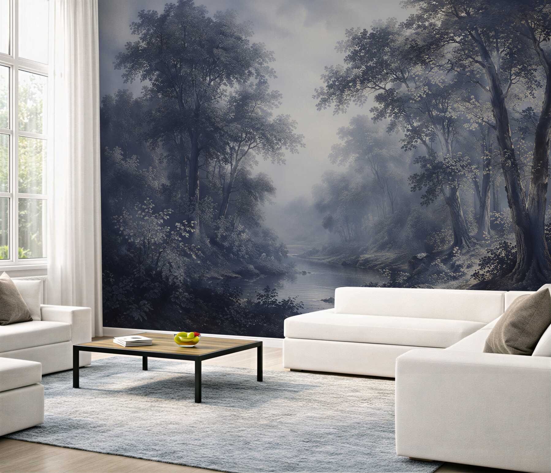 Fotobehang mistige bosbeek