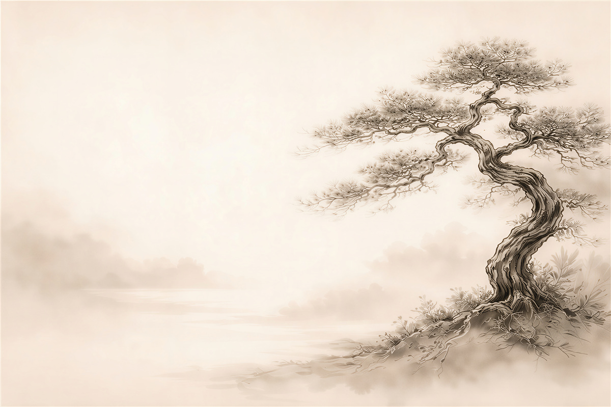 Fotobehang eenzame boom in sepia