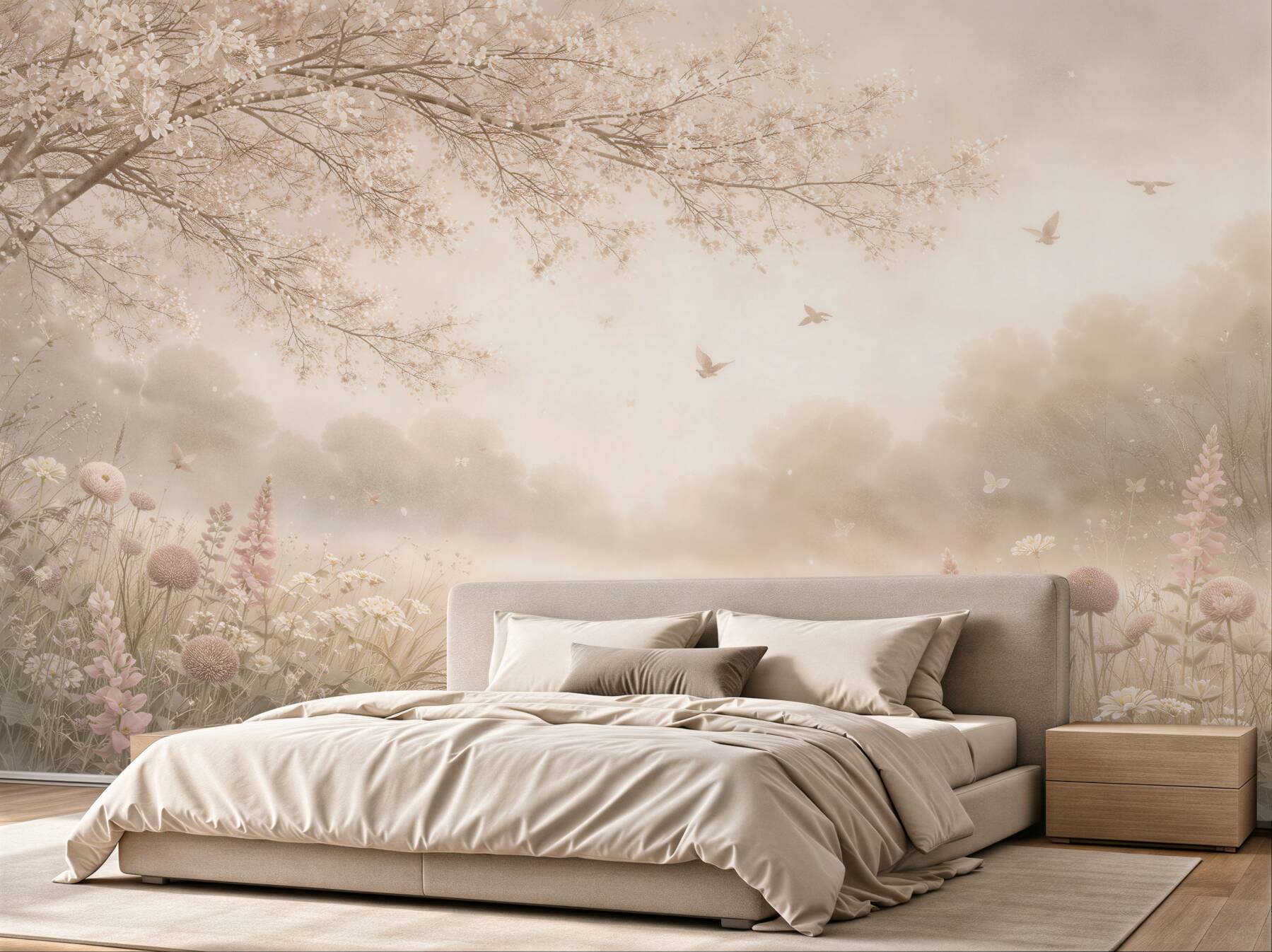Fotobehang sprookjesachtige weide bij zonsopgang