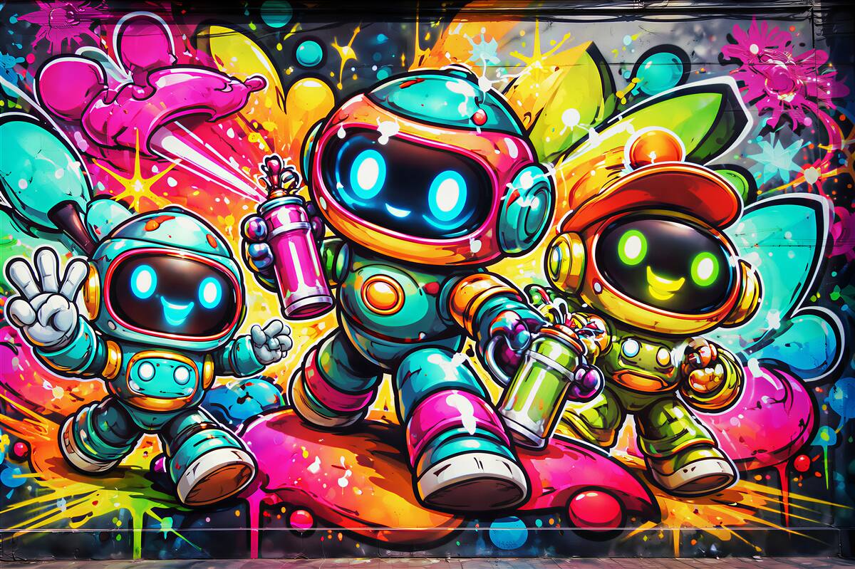 Fotobehang kleurrijke robots street art
