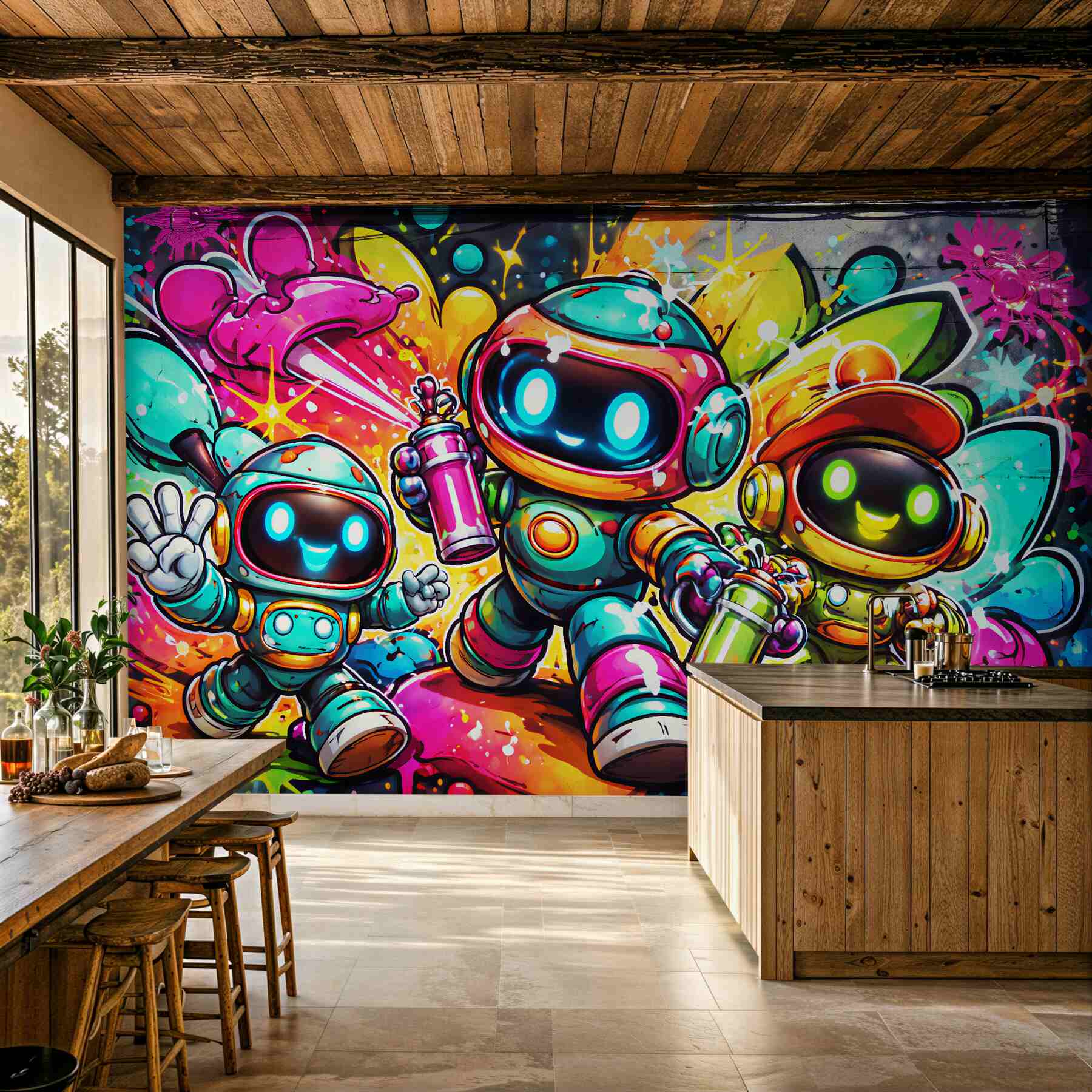 Fotobehang kleurrijke robots street art