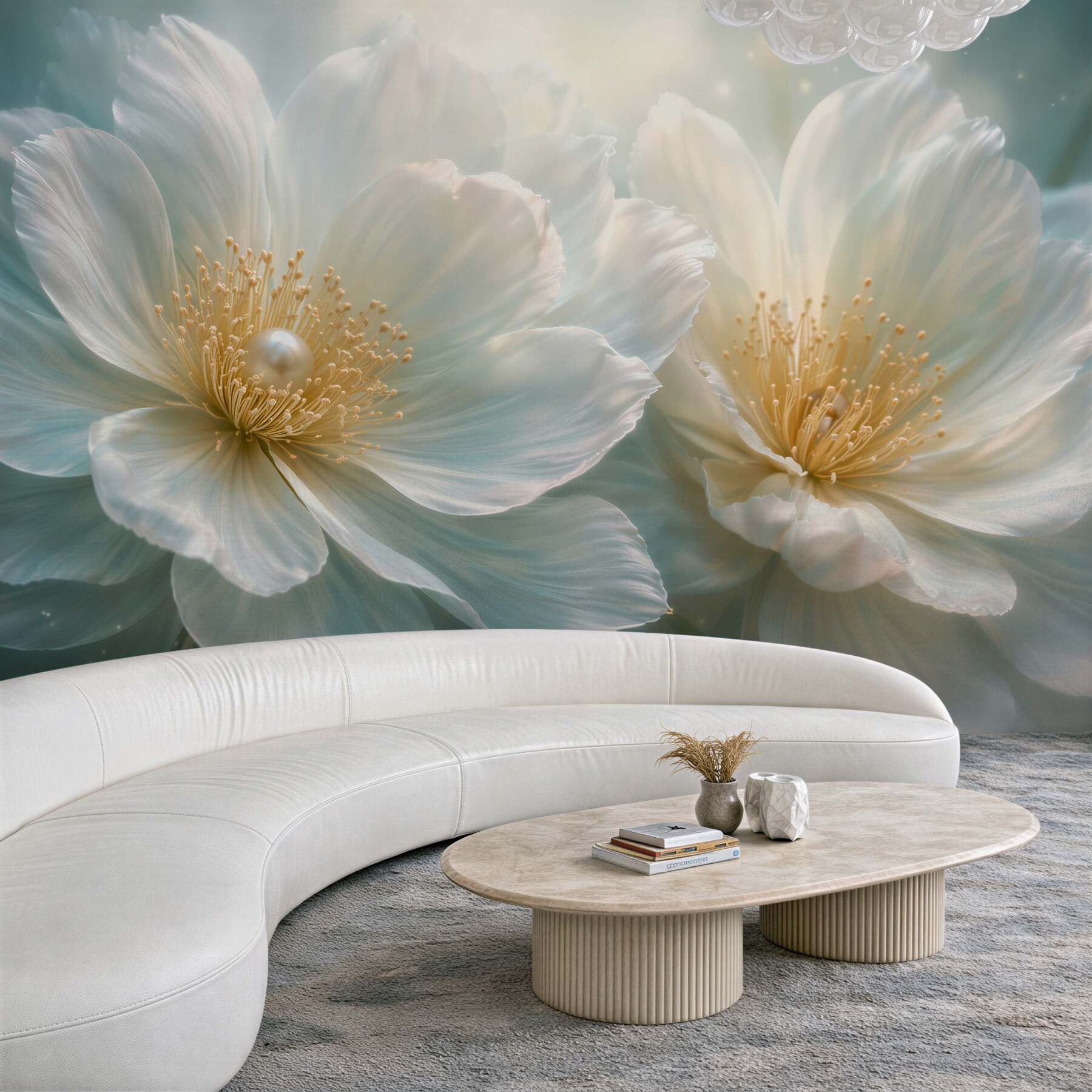 Fotobehang parelachtige bloemen in de glans