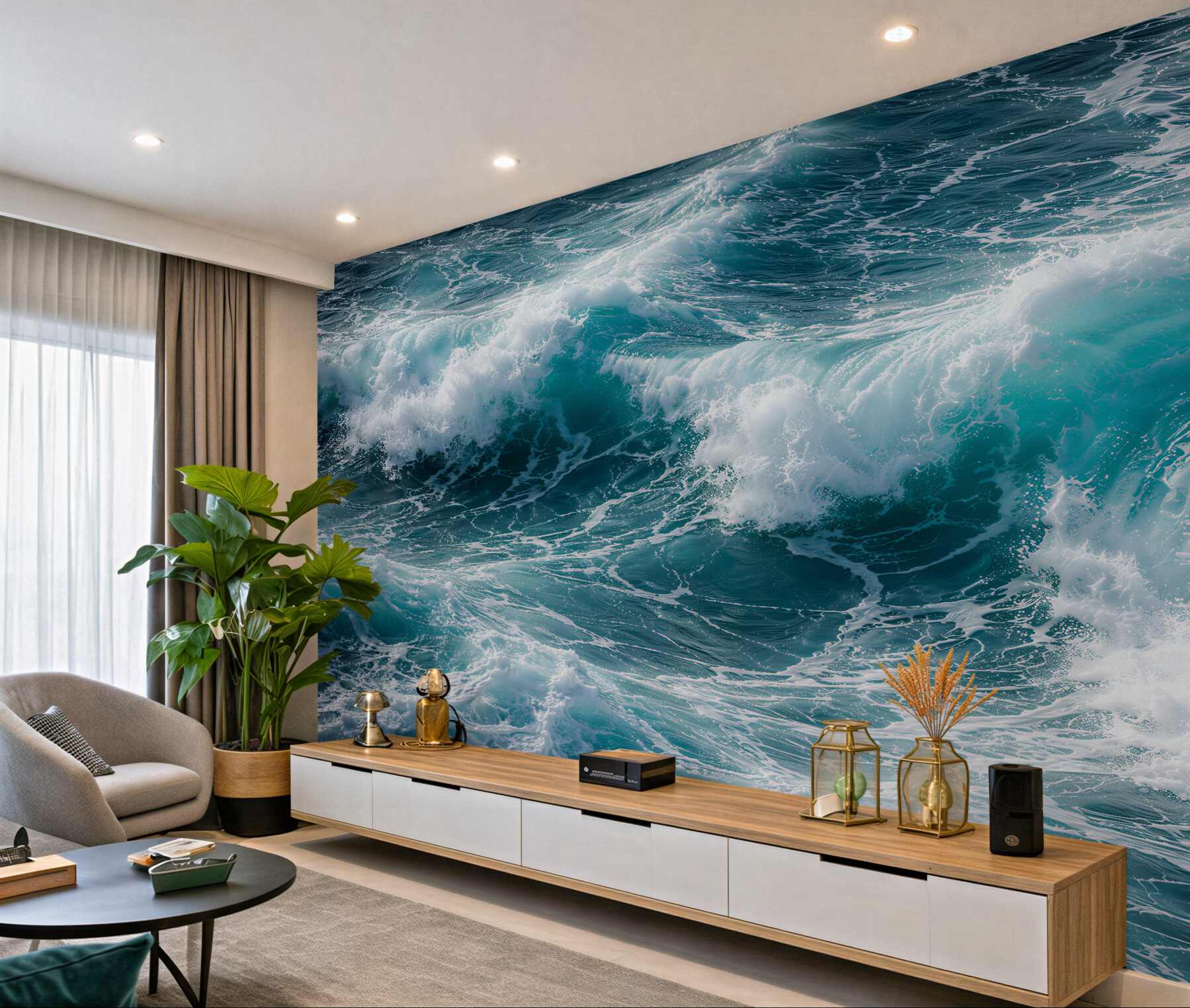 Fotobehang turquoise zee golven