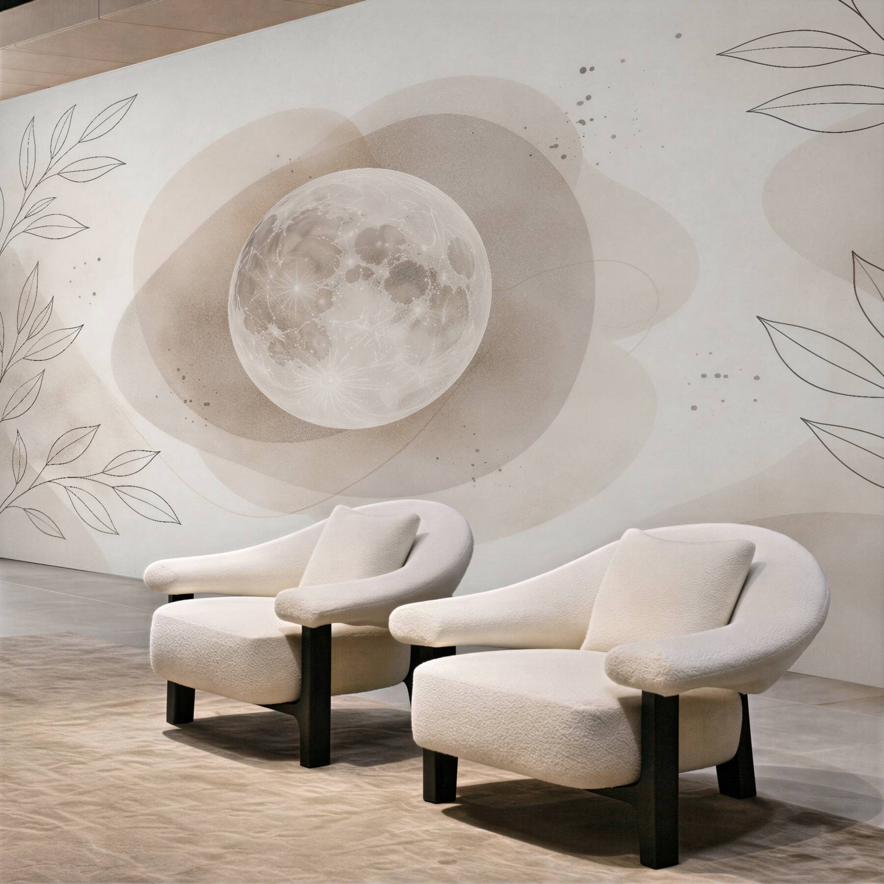 Fotobehang subtiele maan in beige abstractie