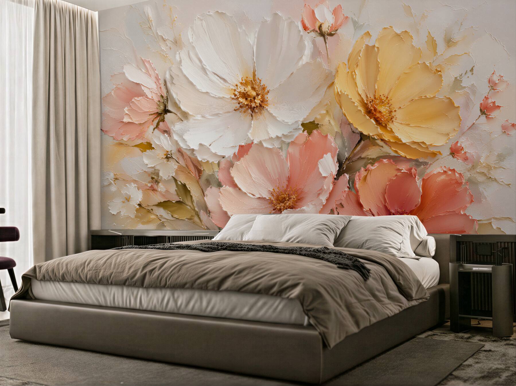 Fotobehang pastelbloemen in goud