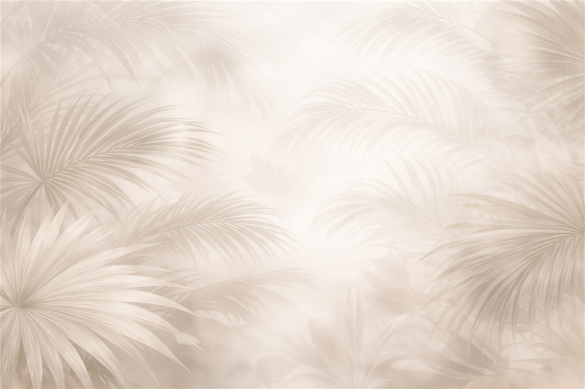 Fotobehang delicate palmbladeren in beige