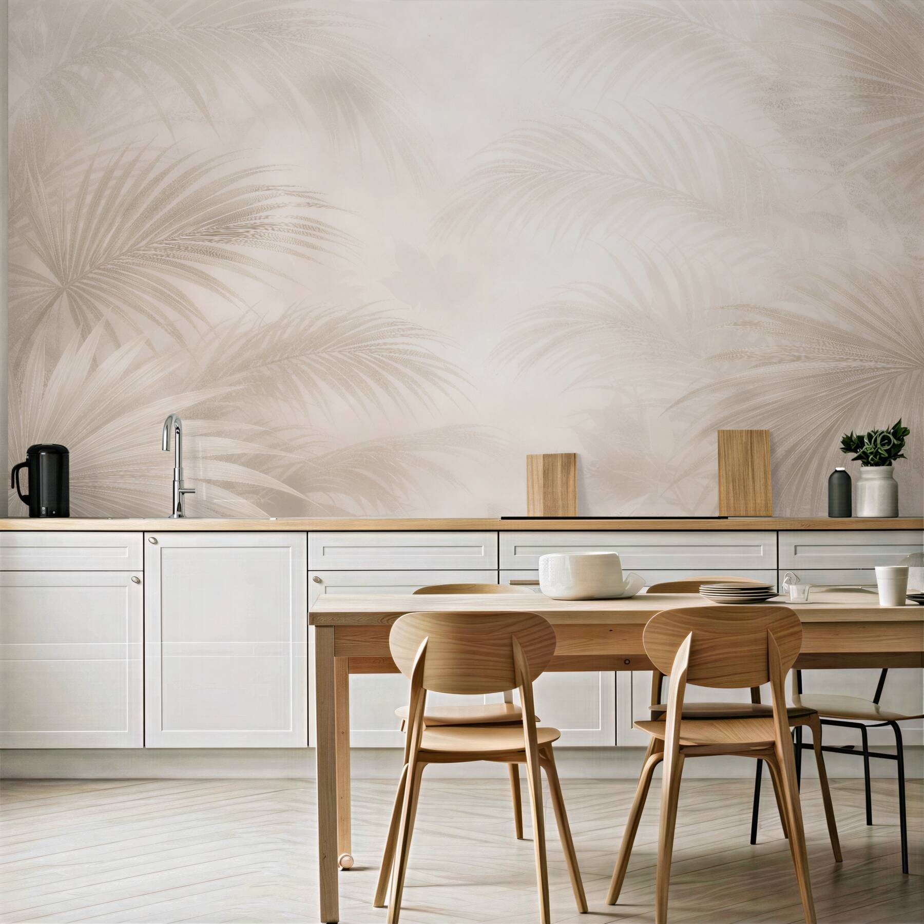 Fotobehang delicate palmbladeren in beige