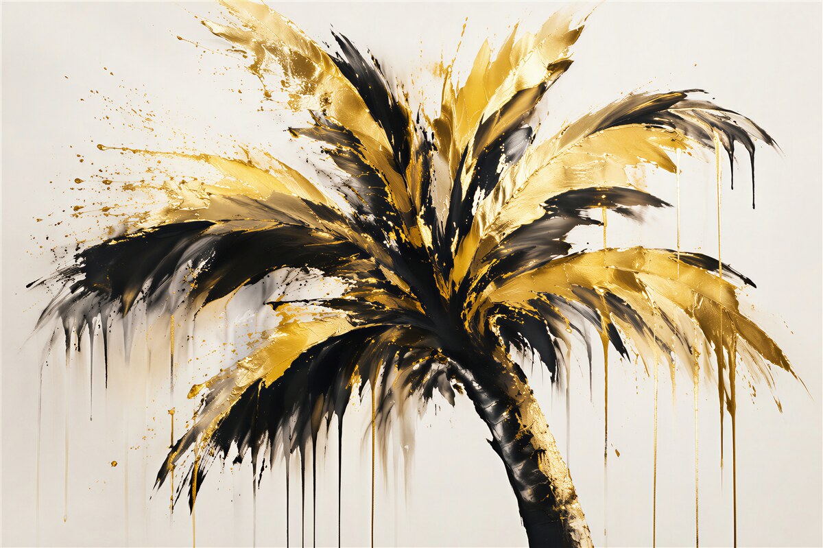 Fotobehang gouden palm in artistieke flair