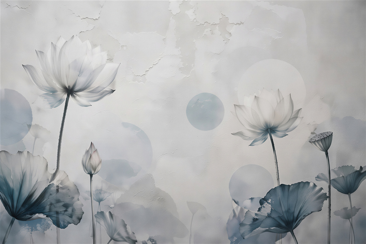 Fotobehang etherische lotussen in een blauwe mist