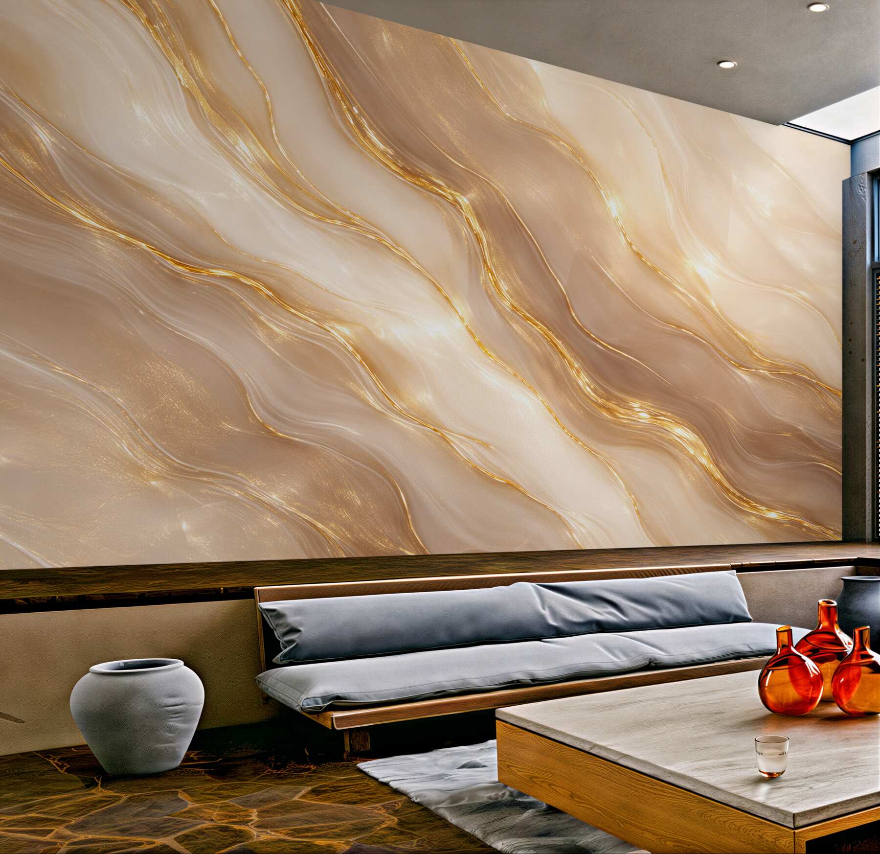 Fotobehang gouden marmeren luxe golven