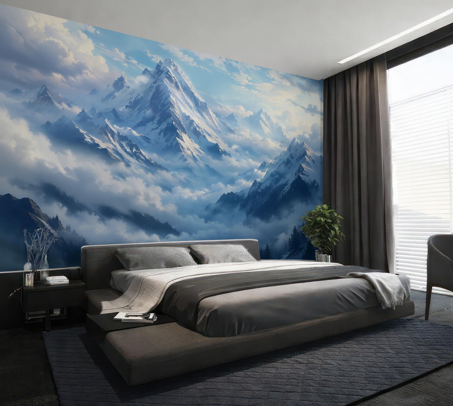 Fotobehang mystieke toppen in de wolken