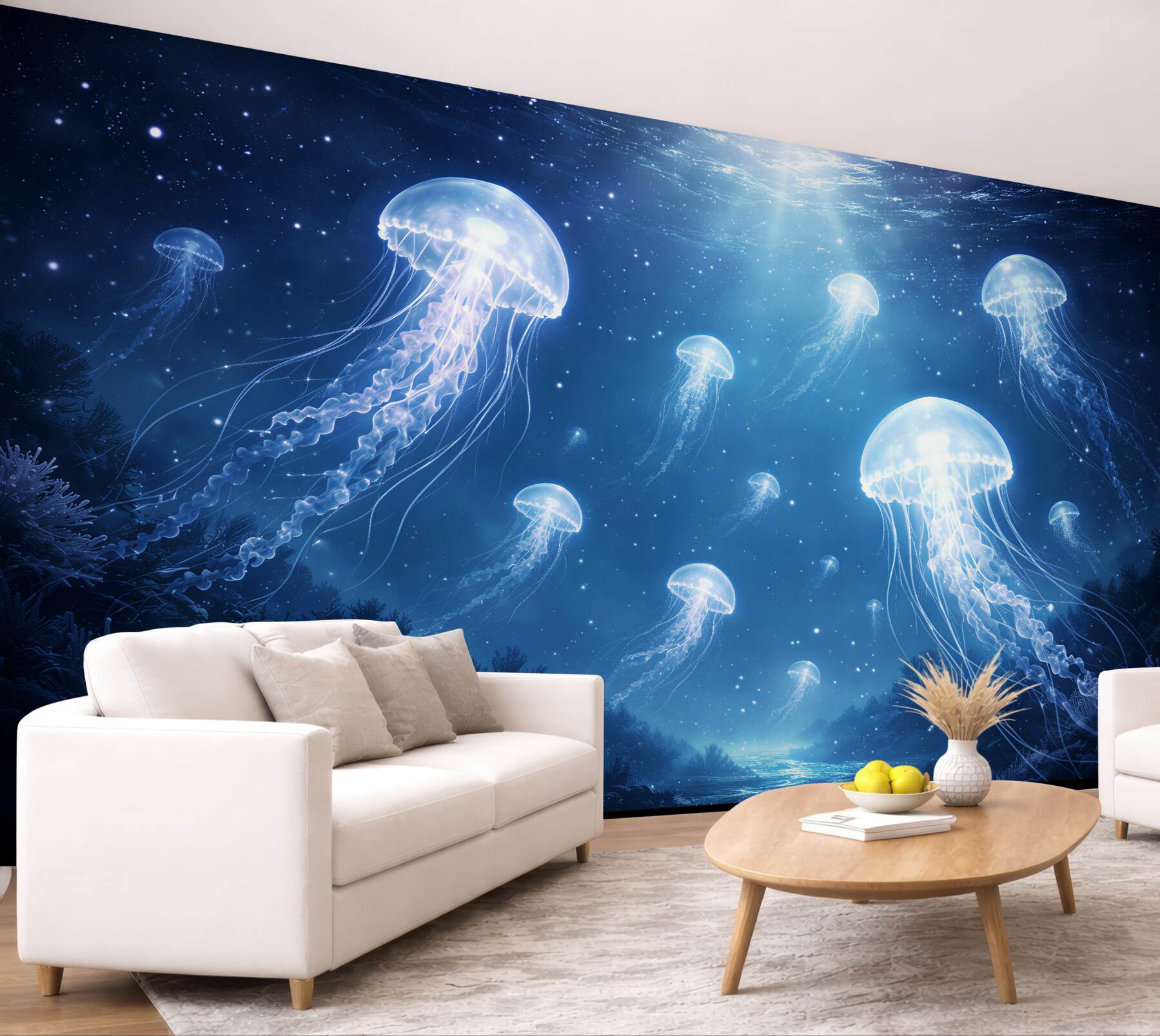 Fotobehang magische kwallen in de nachtelijke oceaan