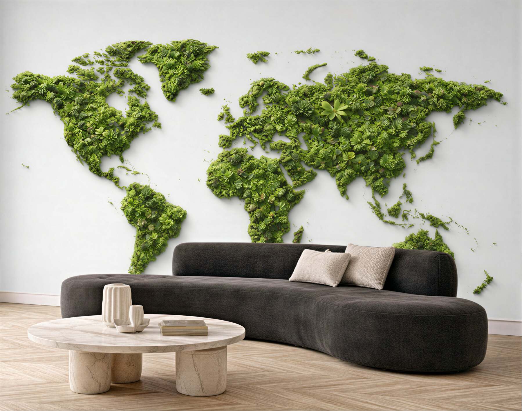 Fotobehang groene wereldkaart van bladeren