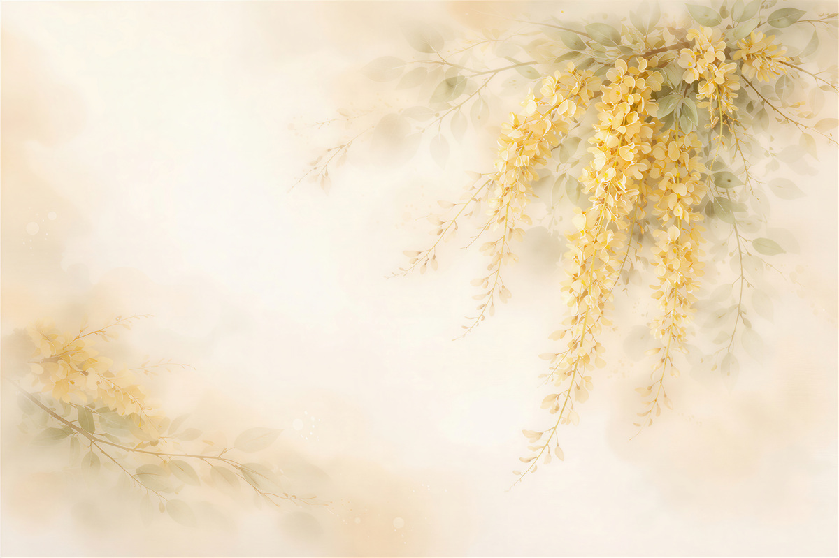 Fotobehang gouden hangende bloemen in aquarel