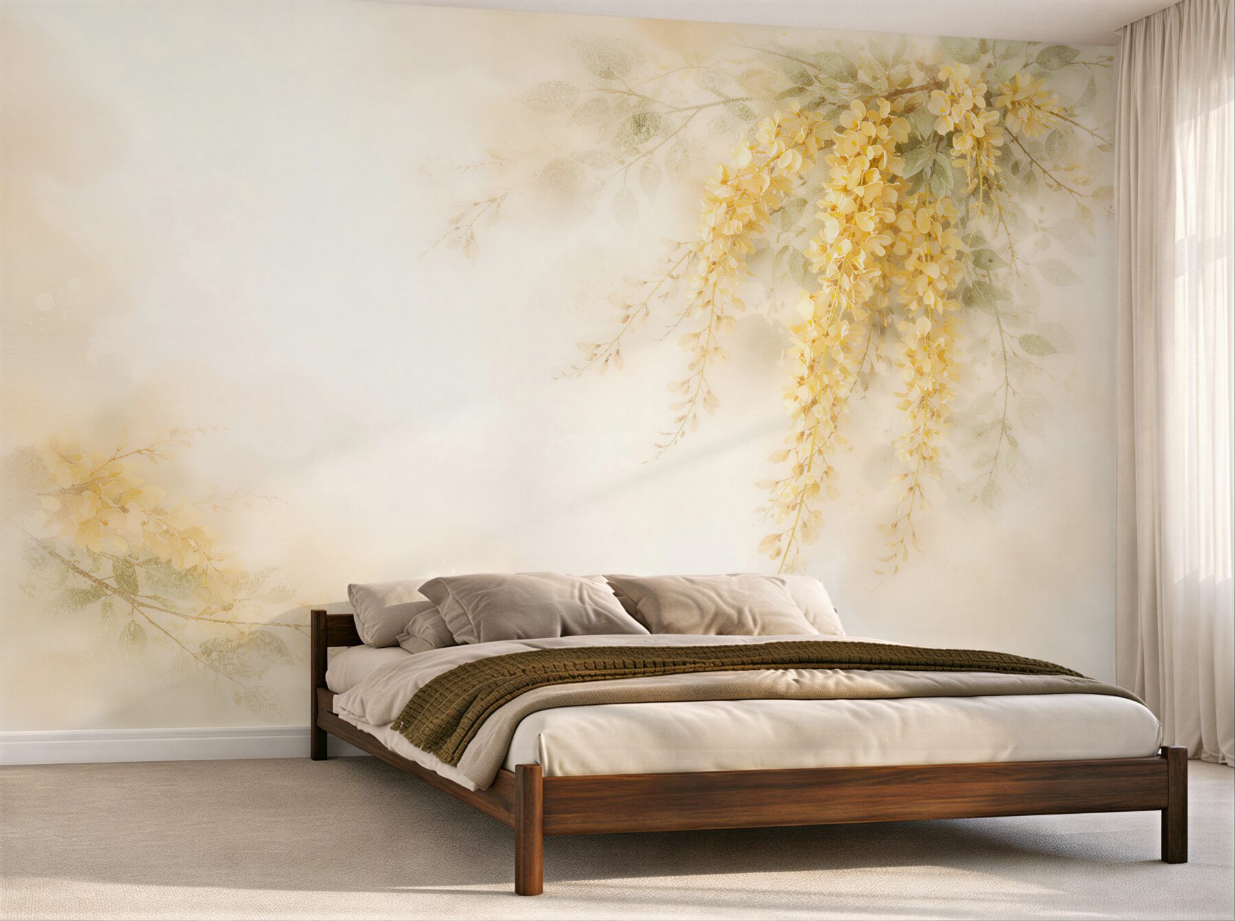 Fotobehang gouden hangende bloemen in aquarel