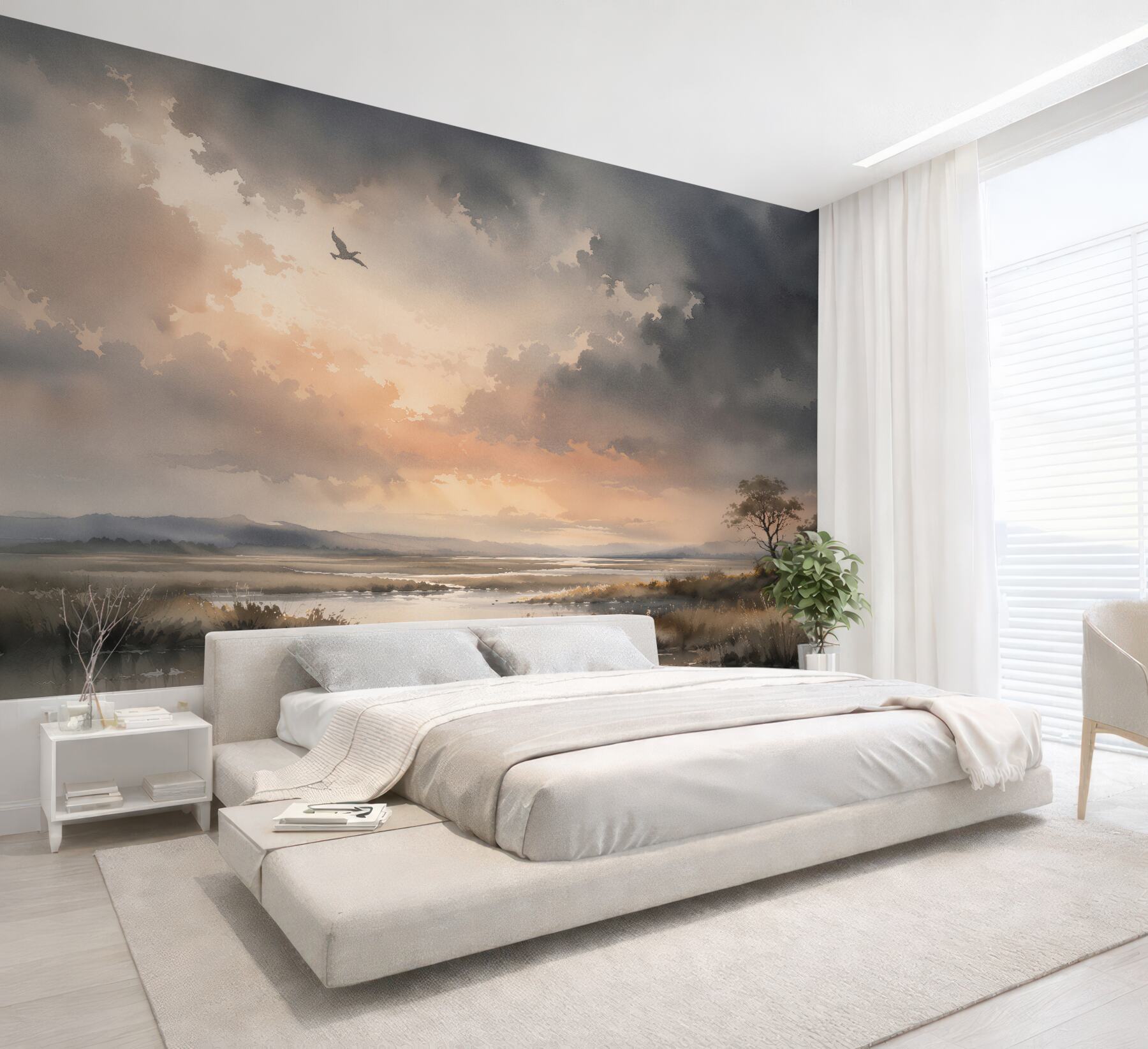Fotobehang sfeervol landschap bij zonsopgang
