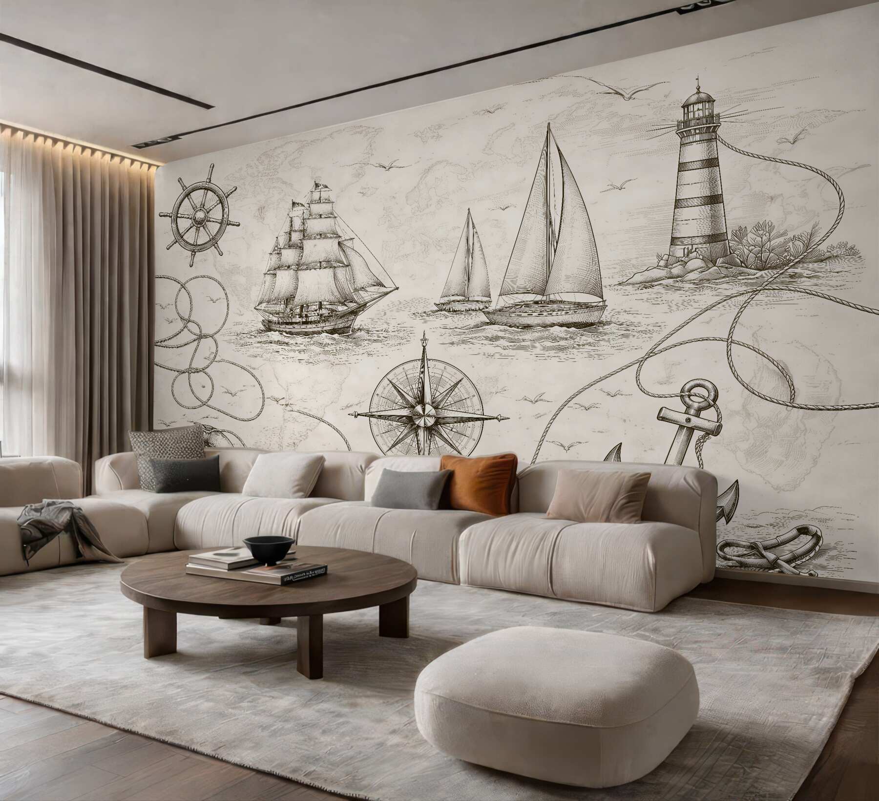 Fotobehang maritieme kaart van nautische ontdekkingen