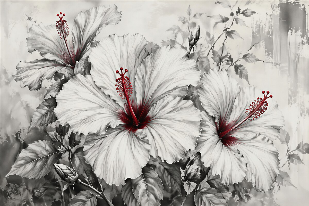Fotobehang hibiscus met rode accent