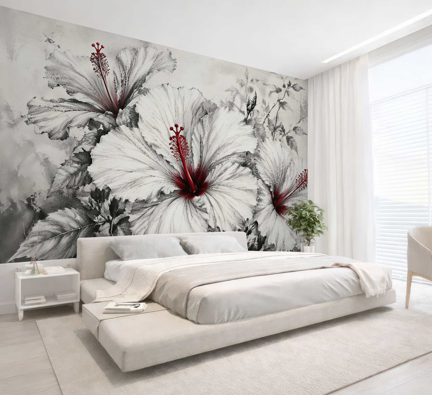 Fotobehang hibiscus met rode accent