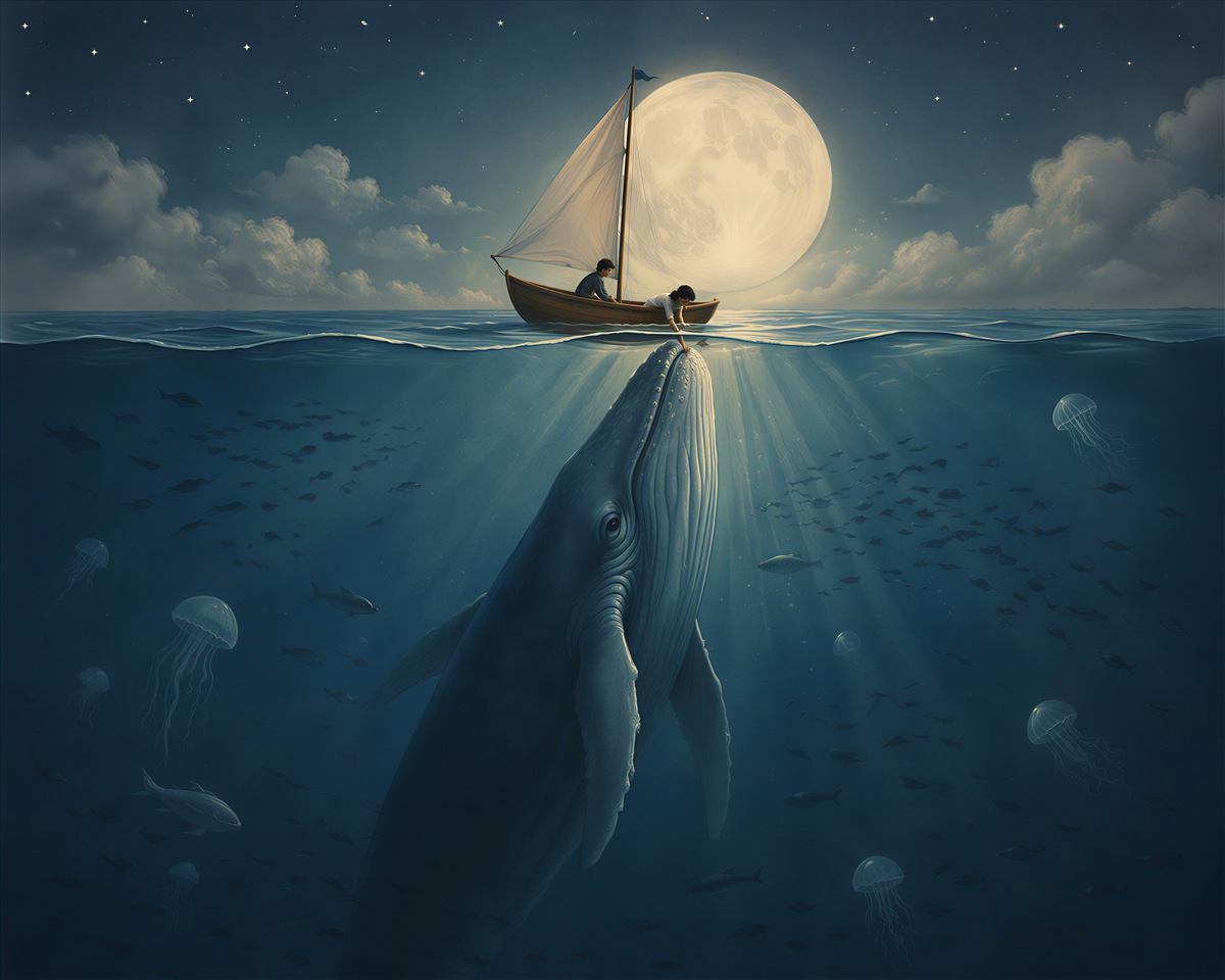 Fotobehang maanwalvis op de oceaan