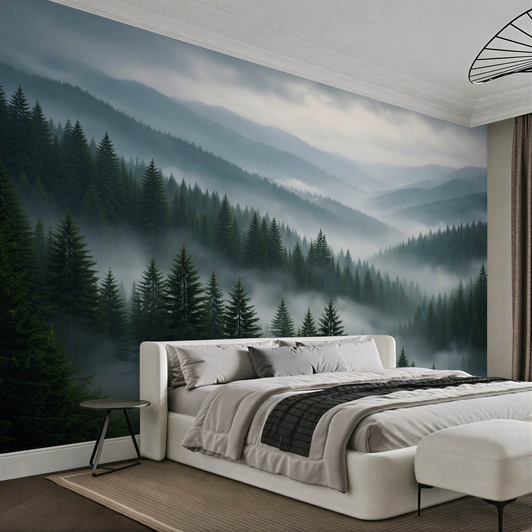 Fotobehang mistig bergbos bij zonsopgang