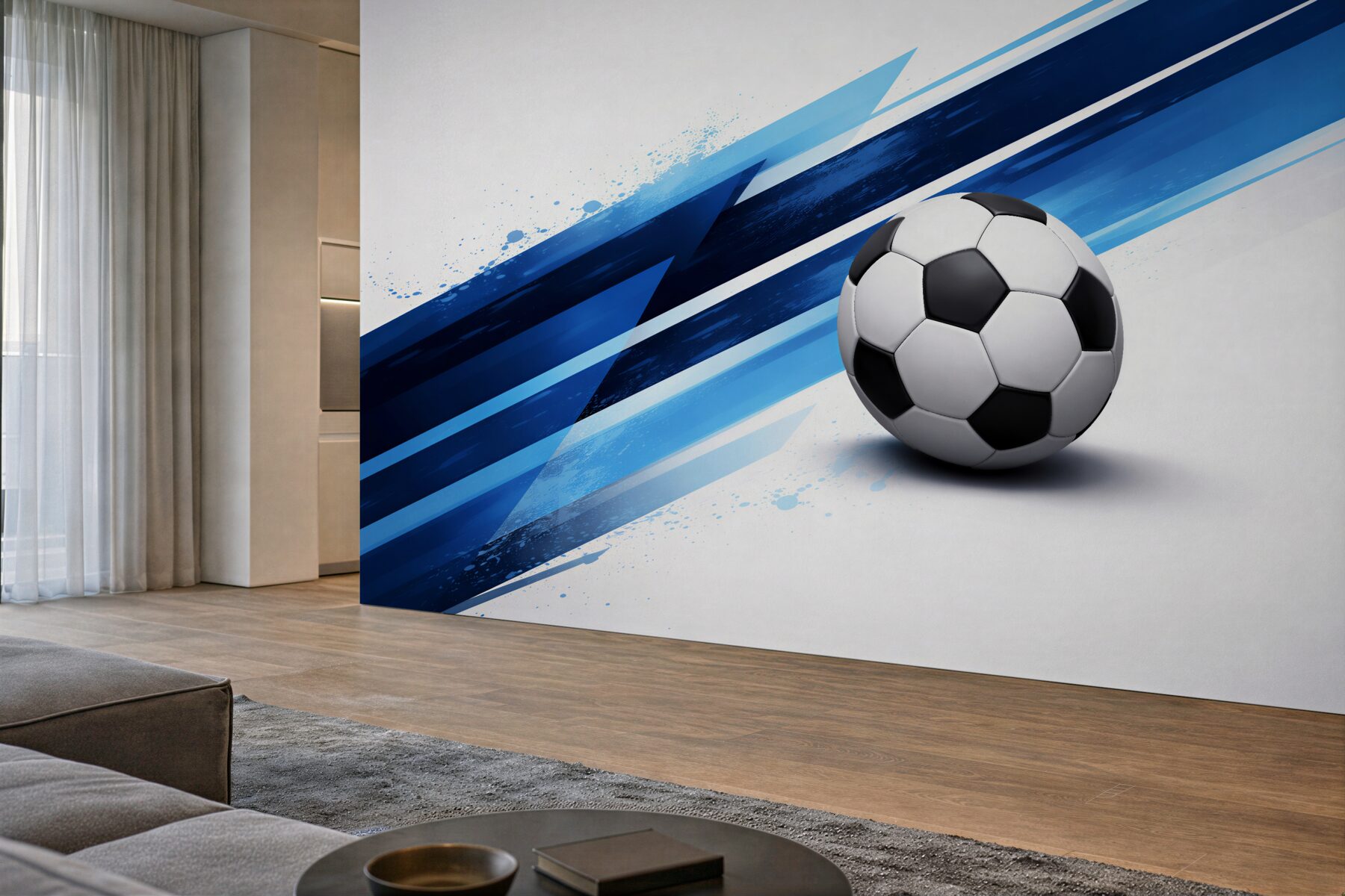 Fotobehang dynamische bal in blauwe strepen