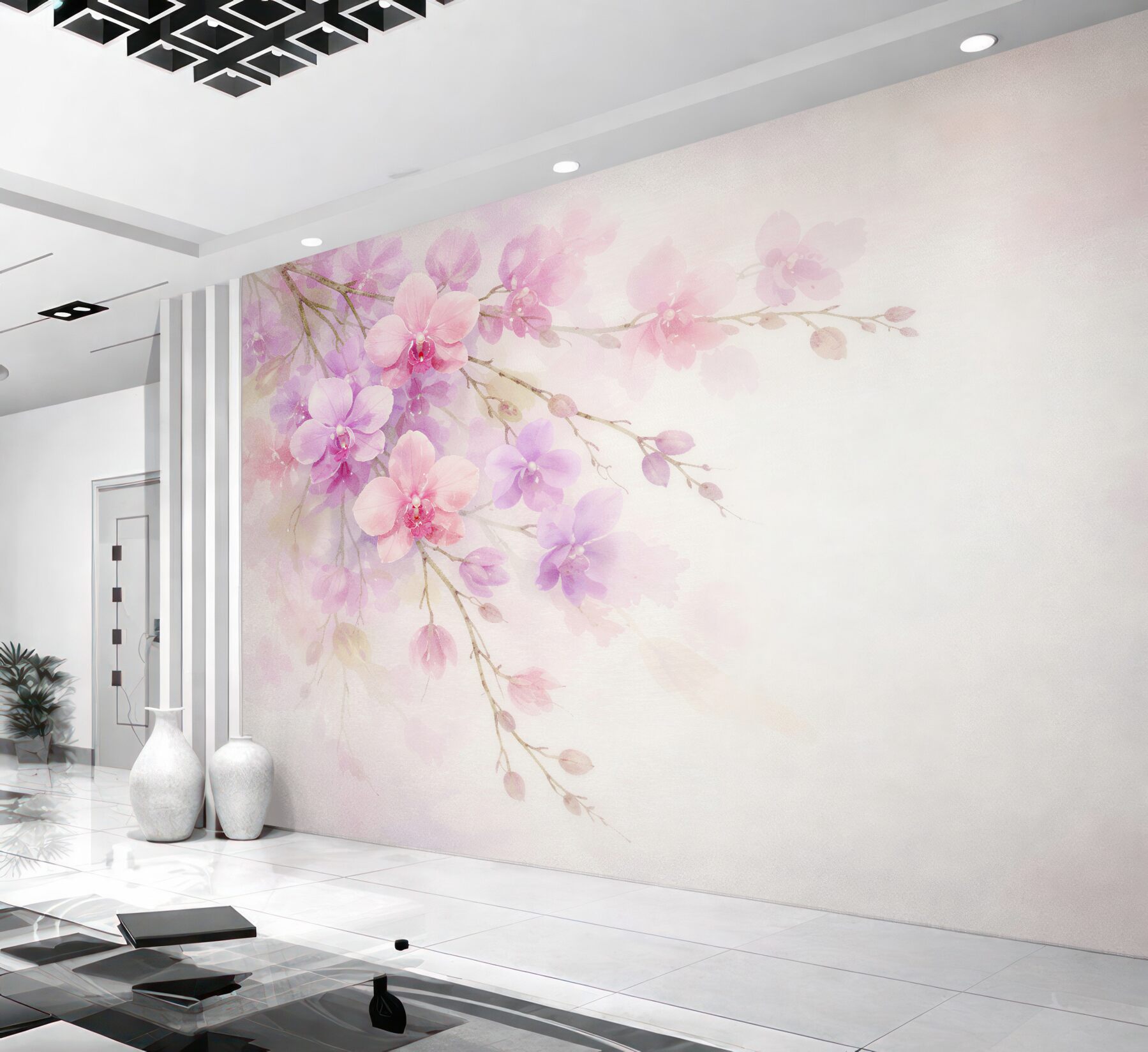 Fotobehang pastel tak van orchideeën